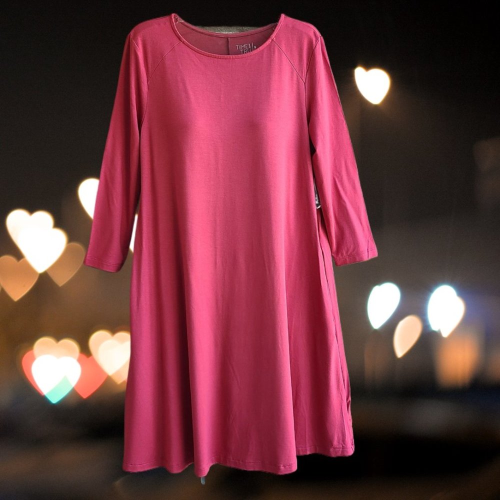 Time and Tru Women's 3/4 Sleeve Knit Swing Dress Tuscan Rose Size S (4-6)